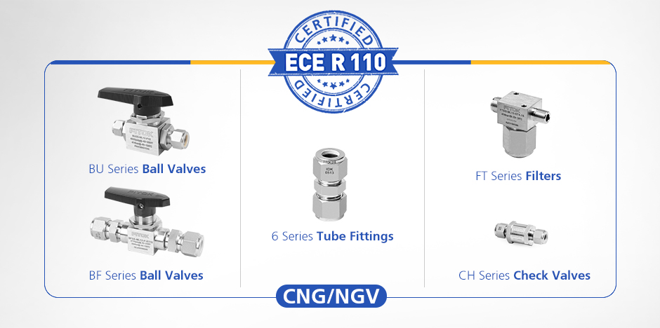 FITOK Ventile, Verschraubungen und Filter mit ECE R110-Typgenehmigung